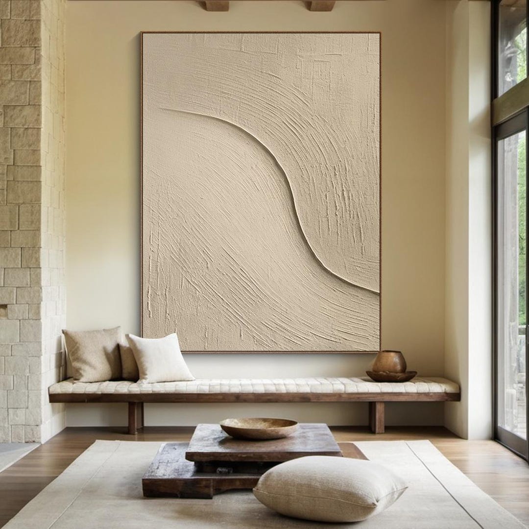 Large Beige Abstract Minimalist Oil Painting | Beige Abstract Art ...