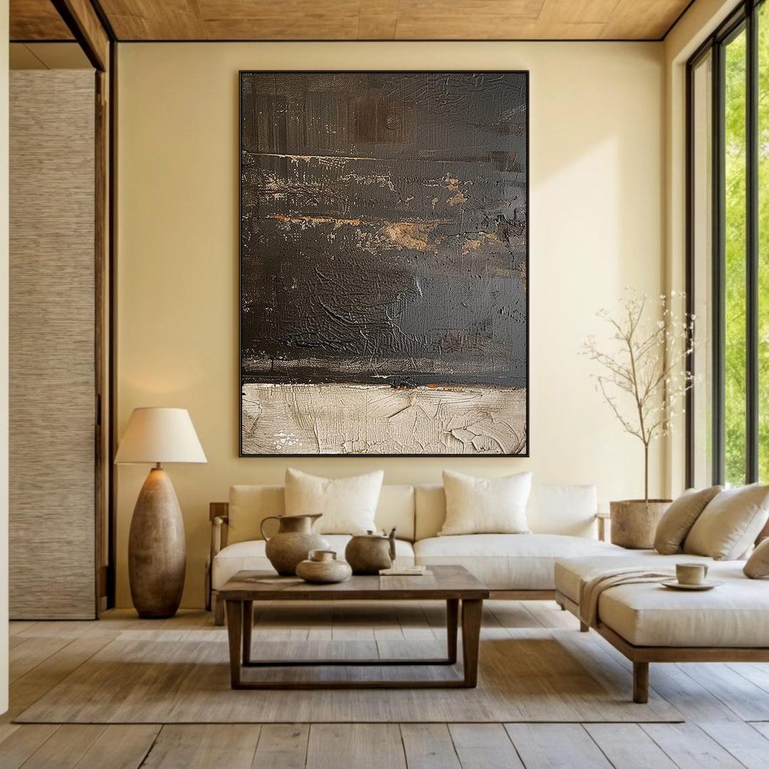 Large Black Abstract Painting, Black Wabi-sabi Minimalist Wall Art ...
