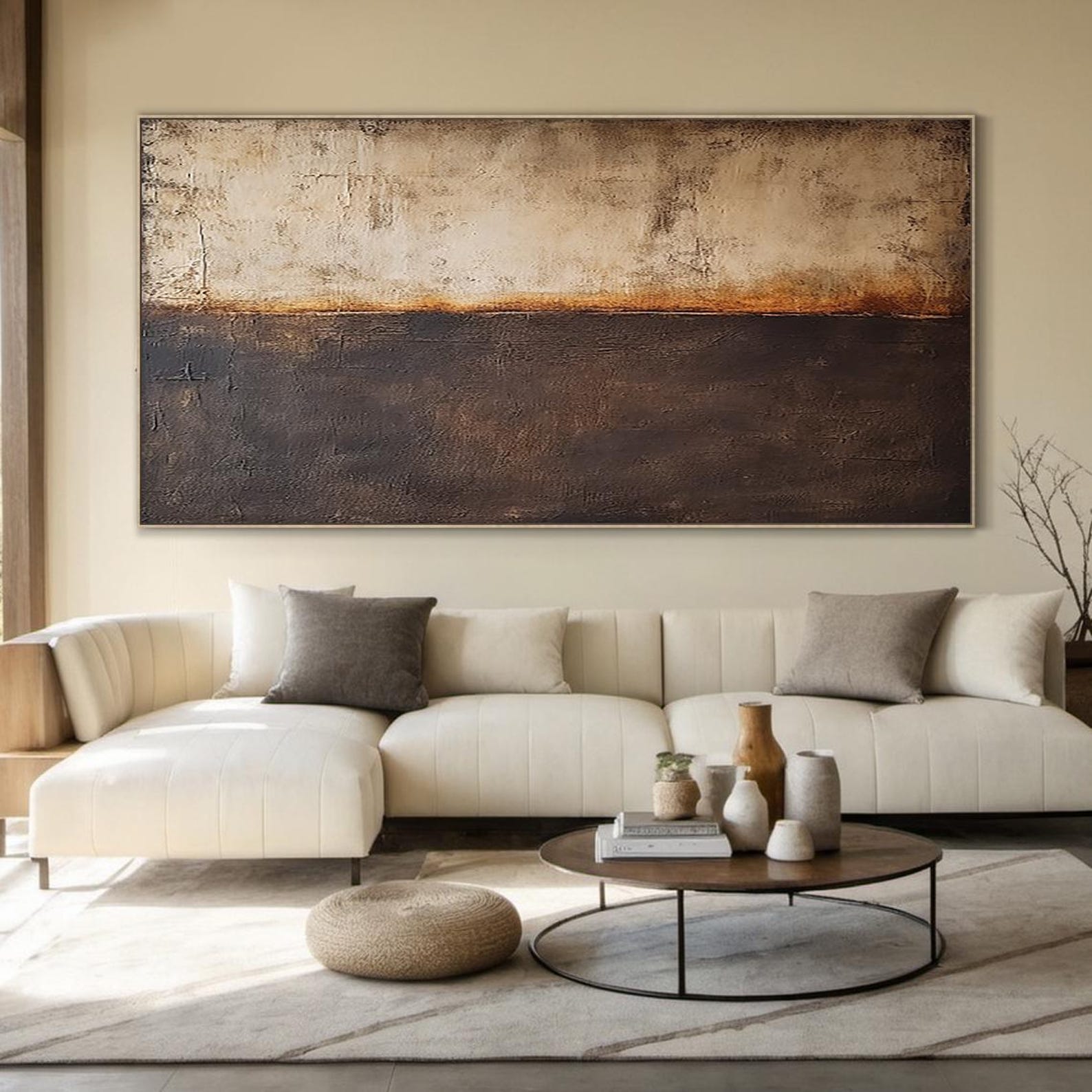 Brown Wabi-sabi Wall Painting Art, Dark Brown Modern Art, Large Brown Canvas Abstract Painting ...