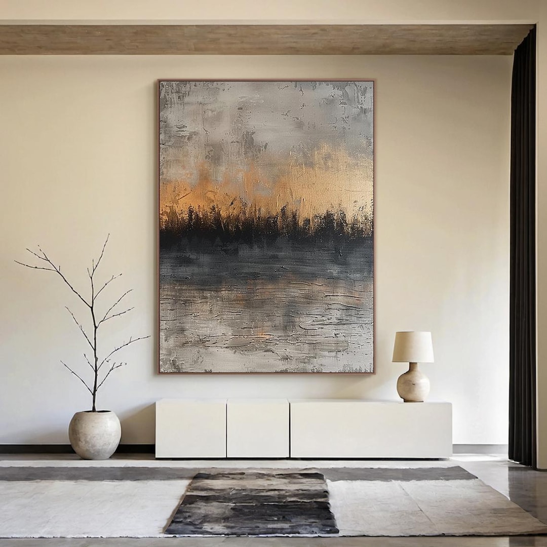 Abstract Neutral Landscape Oil Painting on Canvas, Textured Wall Art ...