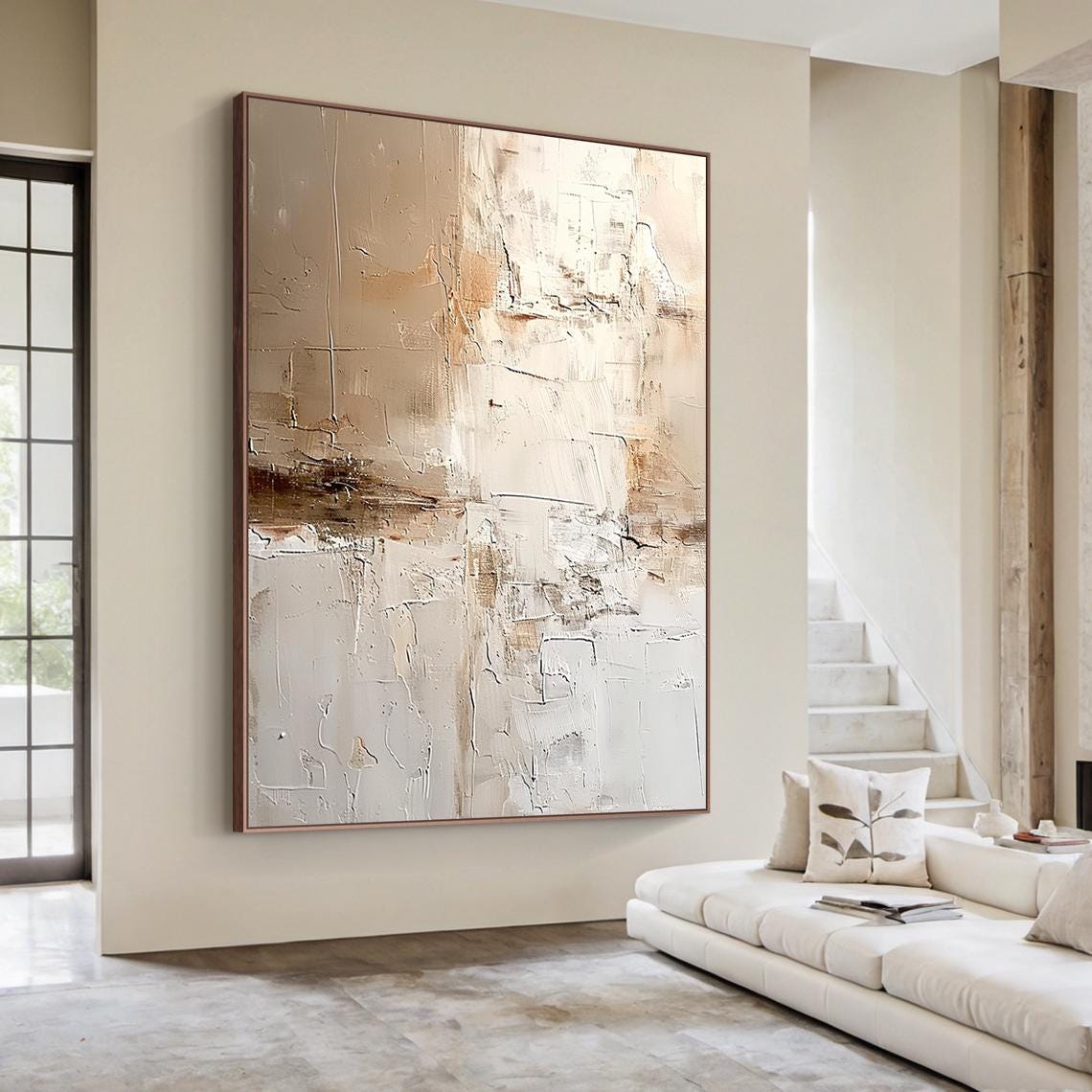 Neutral Textured Abstract Painting, Beige Modern Canvas Art, Minimalist ...