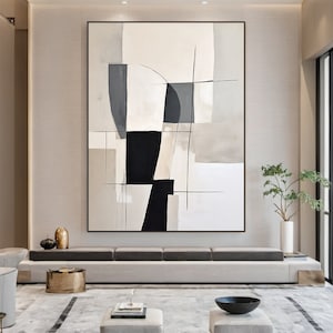Beige Textured Canvas Painting Beige Wabi Sabi Wall Art Black Beige Abstract Painting Large Black Minimalist Wall ArtNeutral Wall Decor