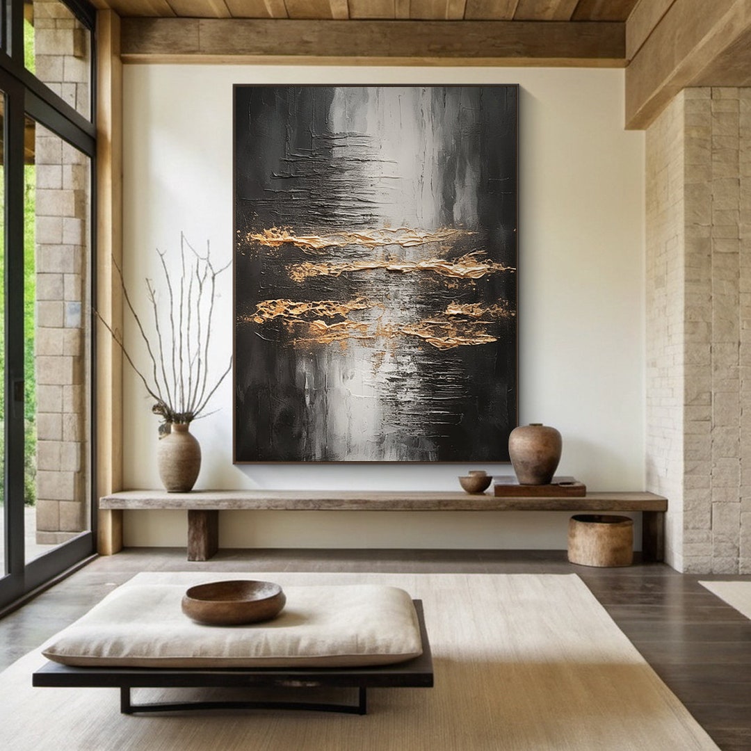 Modern Gray Textured Abstract Wall Art, Extra-large Framed Oil Painting ...