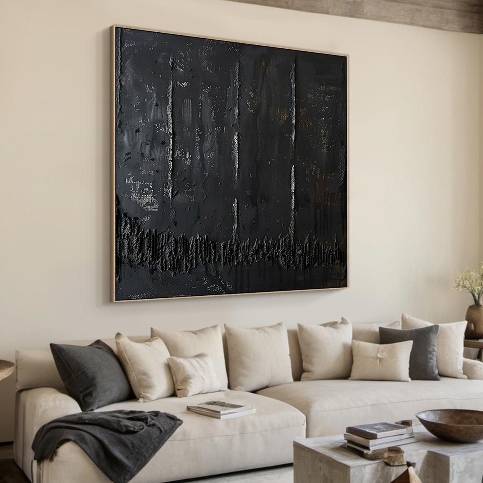 Large Pure Black Abstract Minimalist Oil Painting | Black Abstract Art ...