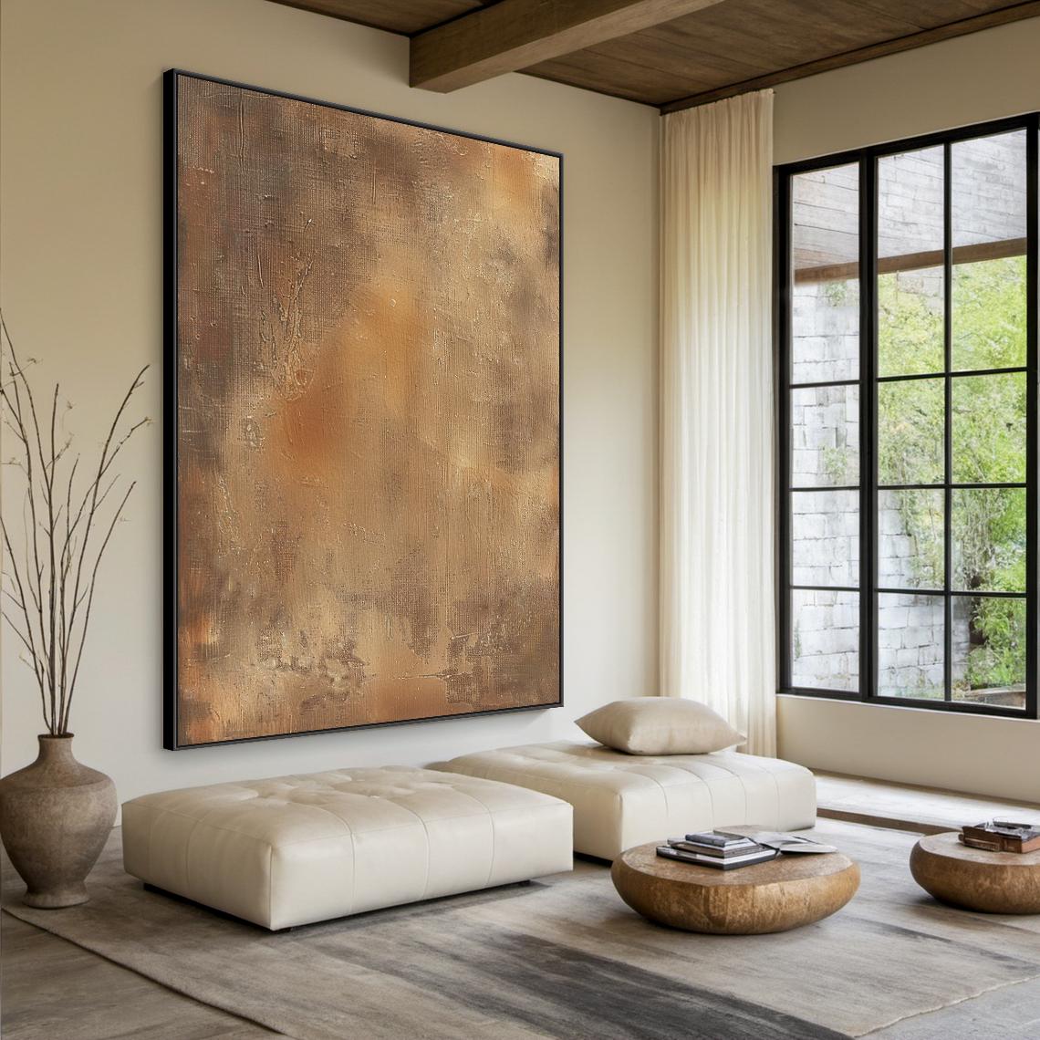 Large Brown Abstract Oil Painting on Canvas, Brown Wabi-sabi Wall Art ...