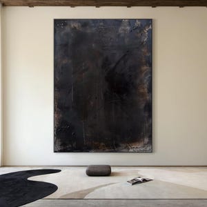 Moderne abstracte kunst met de hand geschilderd olieverfschilderij – zwarte abstracte kunst, wabi-sabi muurschildering decoratie schilderij, moderne huisdecoratie
