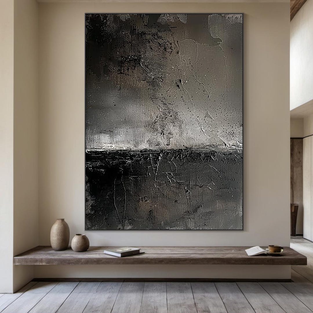 Large Black Wall Decor Art, Grey Minimalist Art, Original Black 3D ...