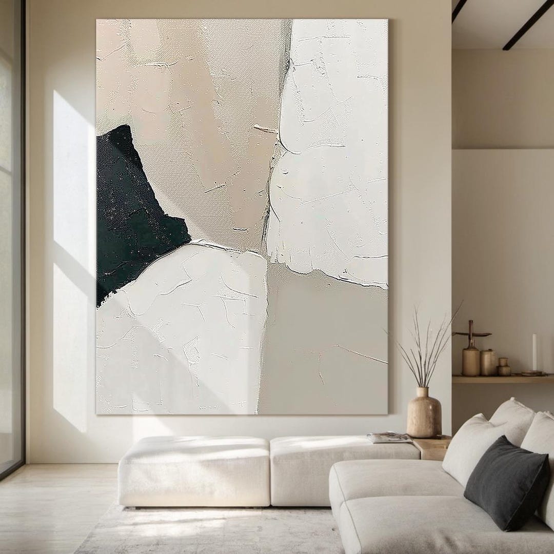 Large Brown Abstract Oil Painting on Canvas, Black Wabi-sabi Wall ...