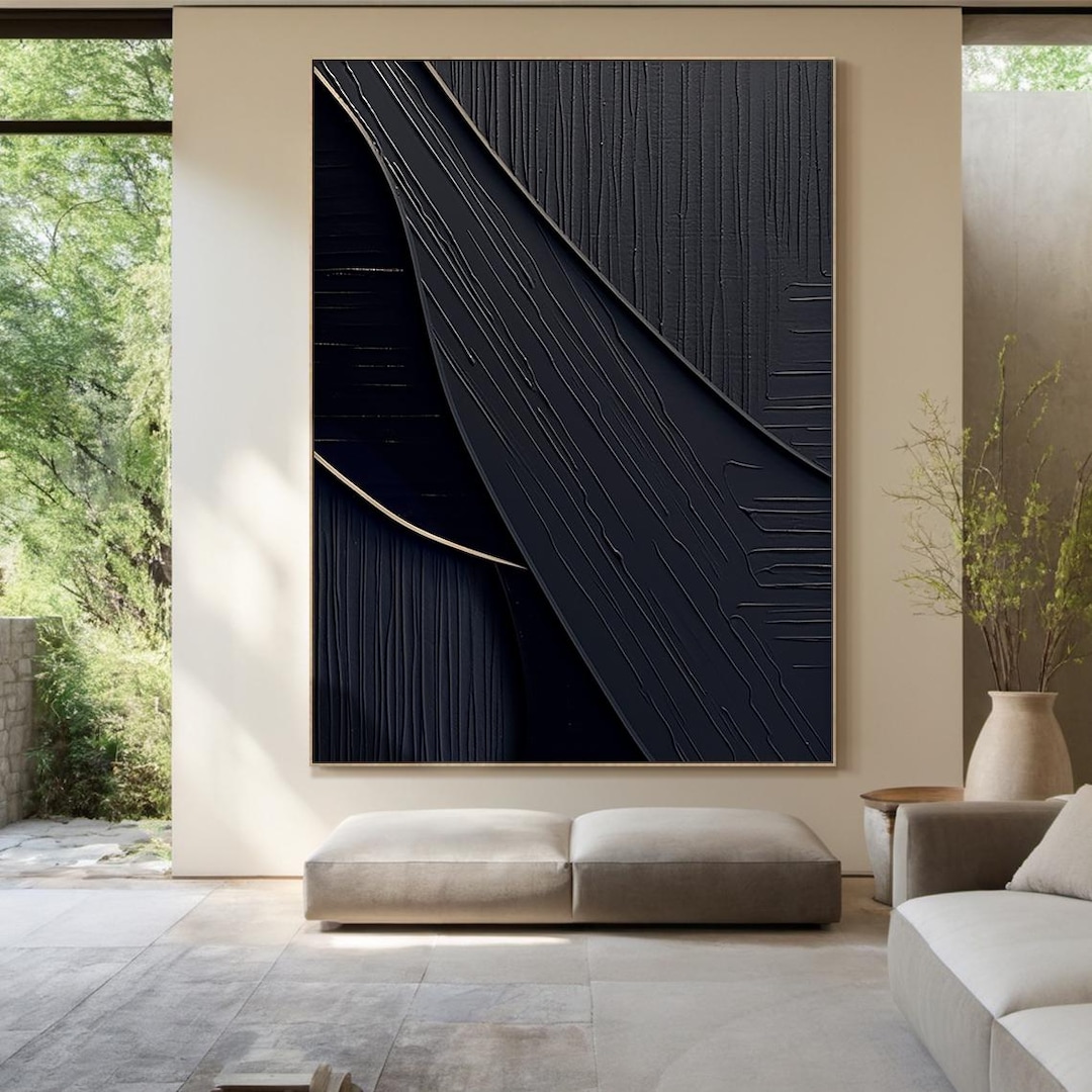 Modern Black Abstract Wall Painting, Black Minimalist Wabi-sabi Wall ... - Textured Abstract Art For Modern Home Decor