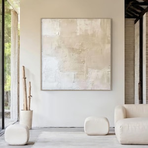 Beige Texture Wall Art Modern Neutral Abstract Painting, 3D Plaster Canvas for Minimalist Living Room, Wabi Sabi Style Decor
