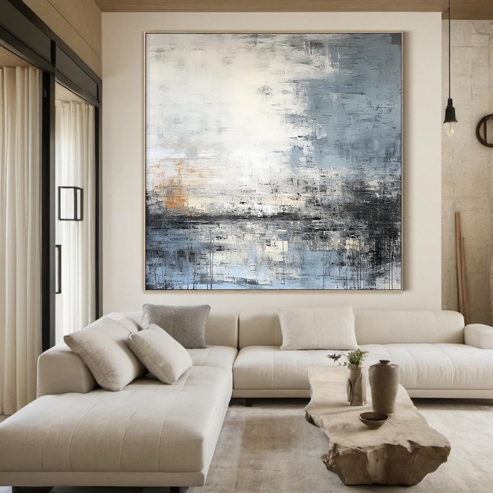 Black Wabi-sabi Wall Art, Large Grey and White Abstract Oil Painting on ...