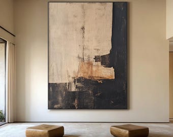 Modern black abstract hand-painted oil painting - beige, brown abstract art, high-end decorative painting, modern home decoration