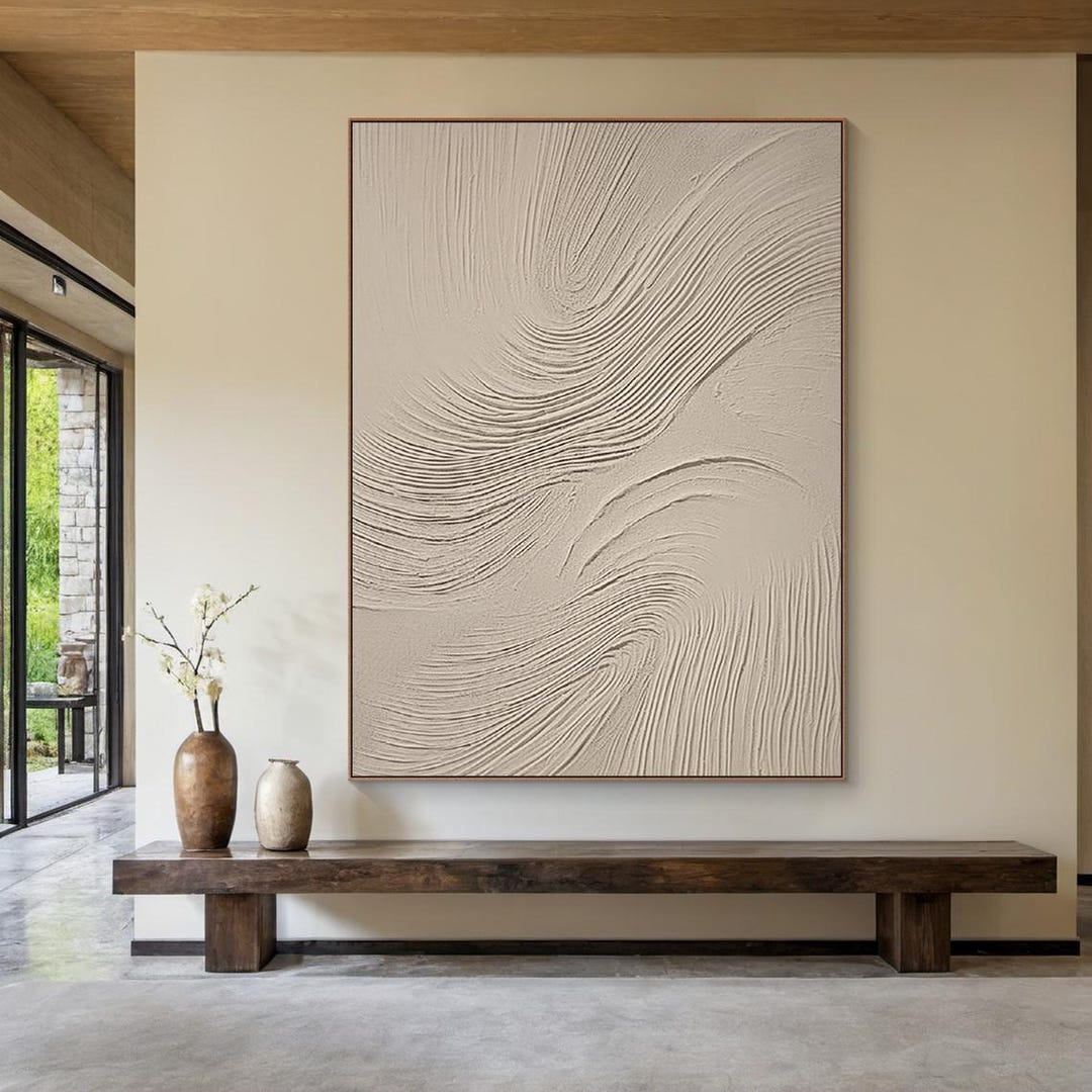Beige Textured Wall Art, Beige Minimalist Painting, Wabi-sabi Wall Art