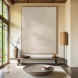 Beige wabi-sabi wall painting beige abstract canvas painting large simple textured wall painting neutral living room art wall decor