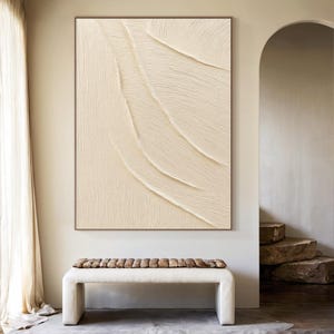 Beige Textured Wall Art Minimalist Plaster Painting, Wabi Sabi Style Neutral Canvas for Entryway or Living Room Modern Home Decor