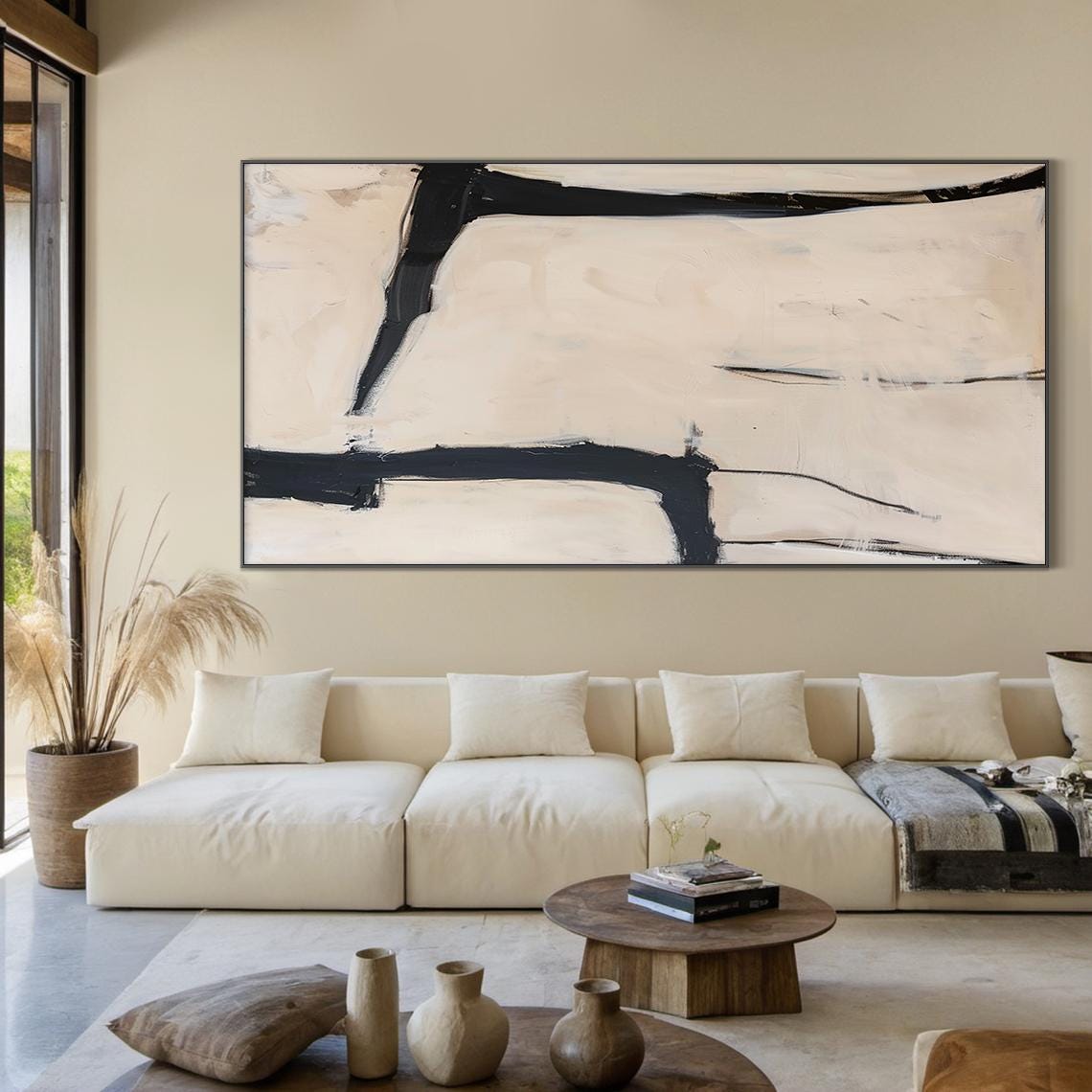 Beige Abstract Wall Art, Large Beige Minimalist Wall Decoration Art ...