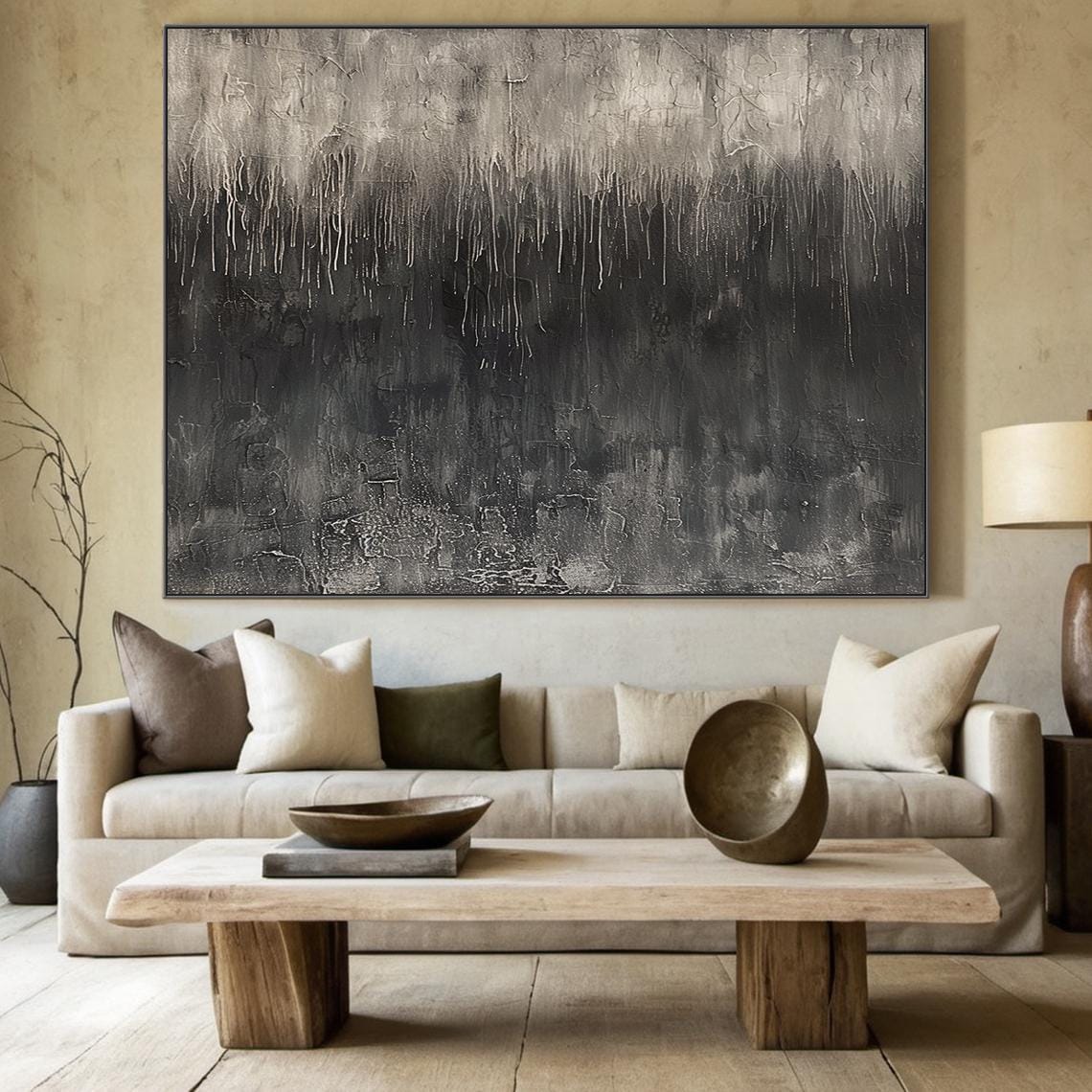 Fresh Look at 3D Textured Wall Painting Black Painting Large White Abstract Canvas