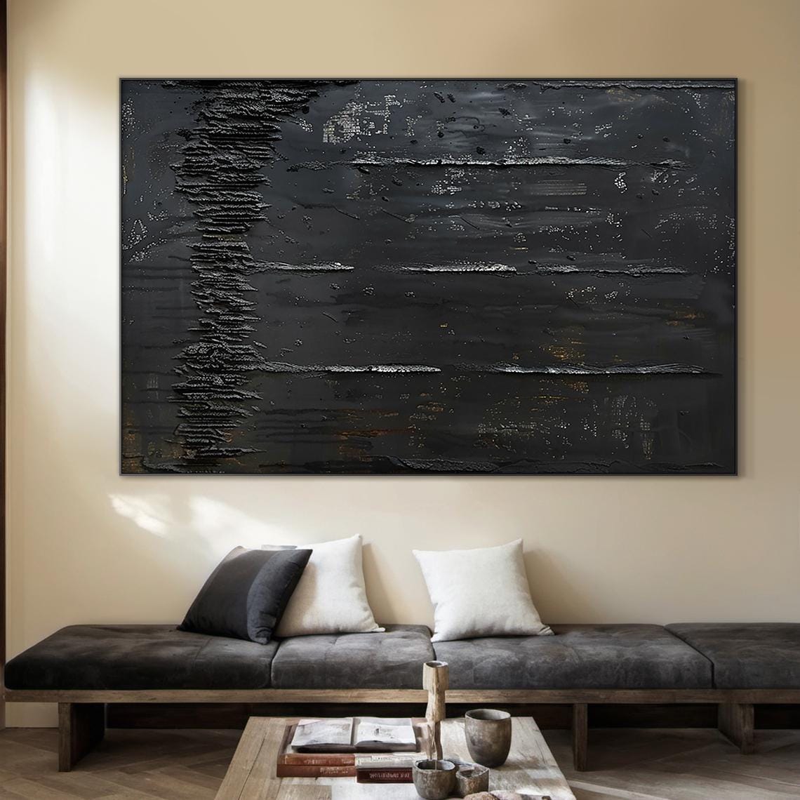Large Pure Black Abstract Minimalist Oil Painting | Black Abstract Art ...