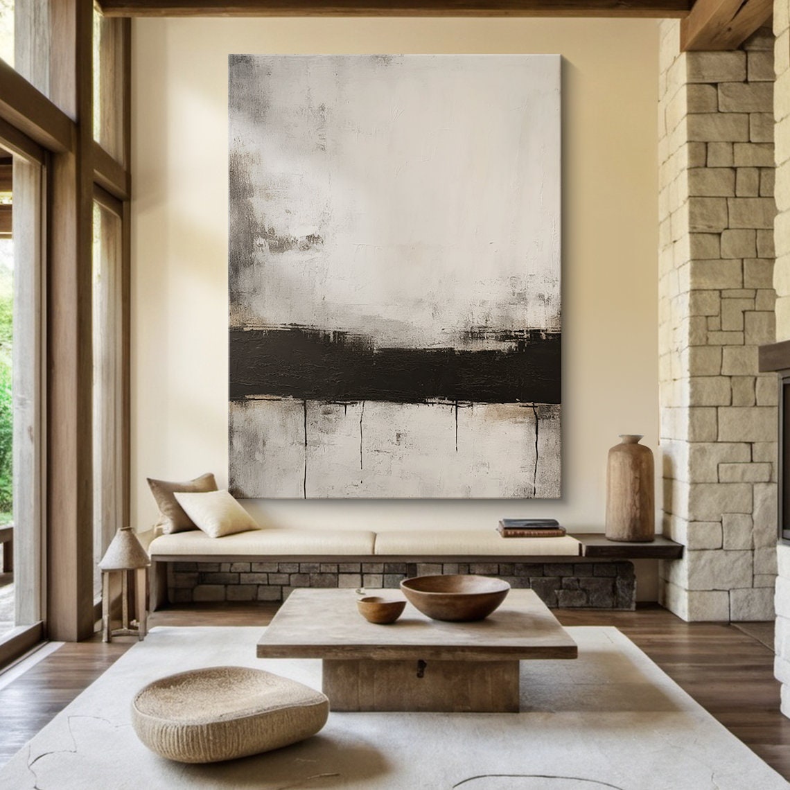 Extra Large Canvas Wall Art, Beige and Black Abstract Oil Painting ...