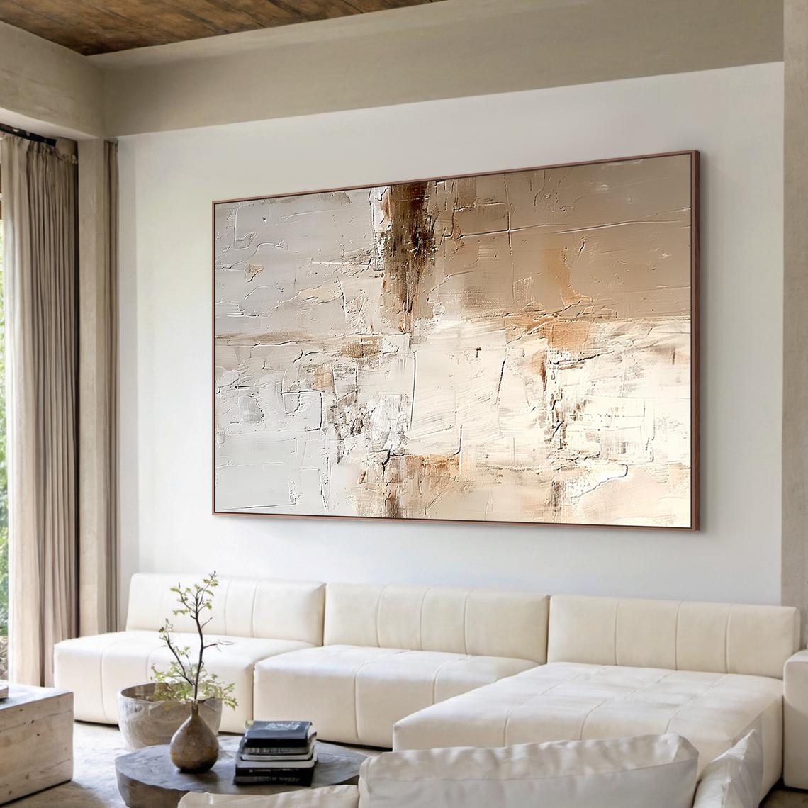Neutral Textured Abstract Painting, Beige Modern Canvas Art, Minimalist ...