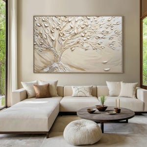 Beige Tree of Life Abstract Minimalist Oil Painting | Beige Abstract ...