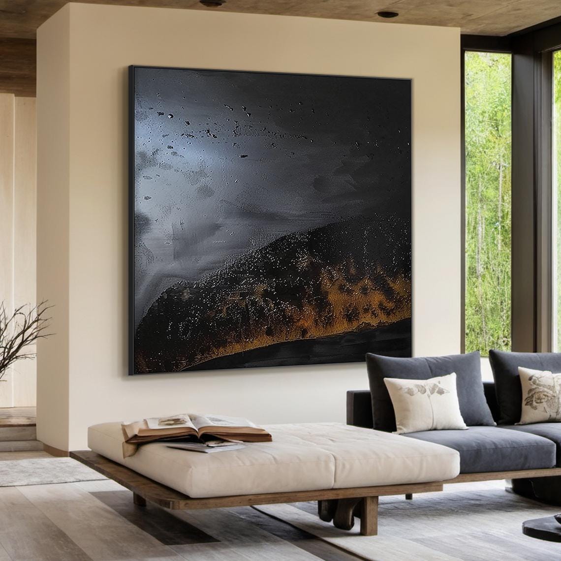 Large Black Abstract Minimalist Oil Painting | Black Abstract Art ...