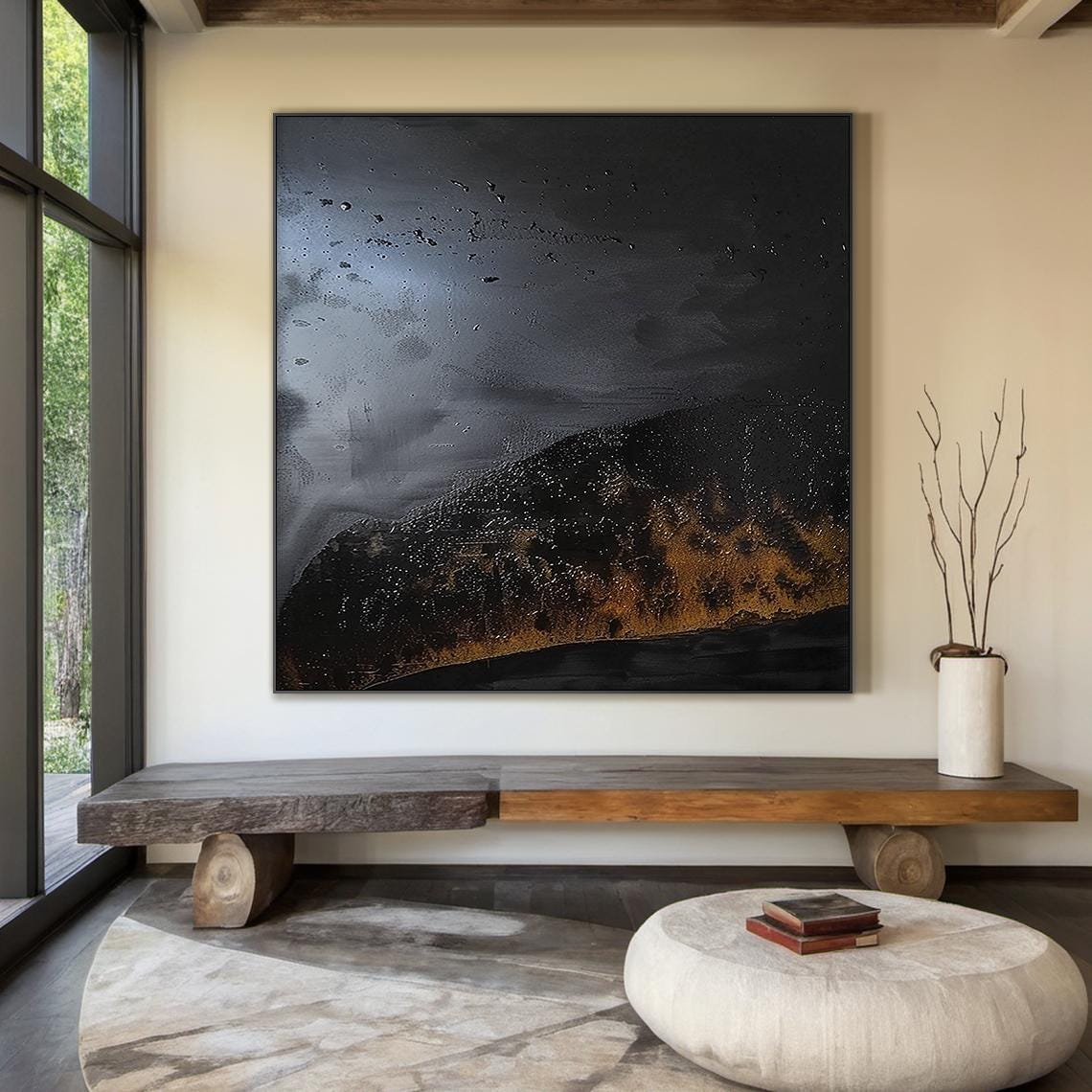 Large Black Abstract Minimalist Oil Painting | Black Abstract Art ...