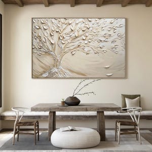 Beige Tree of Life Abstract Minimalist Oil Painting | Beige Abstract ...