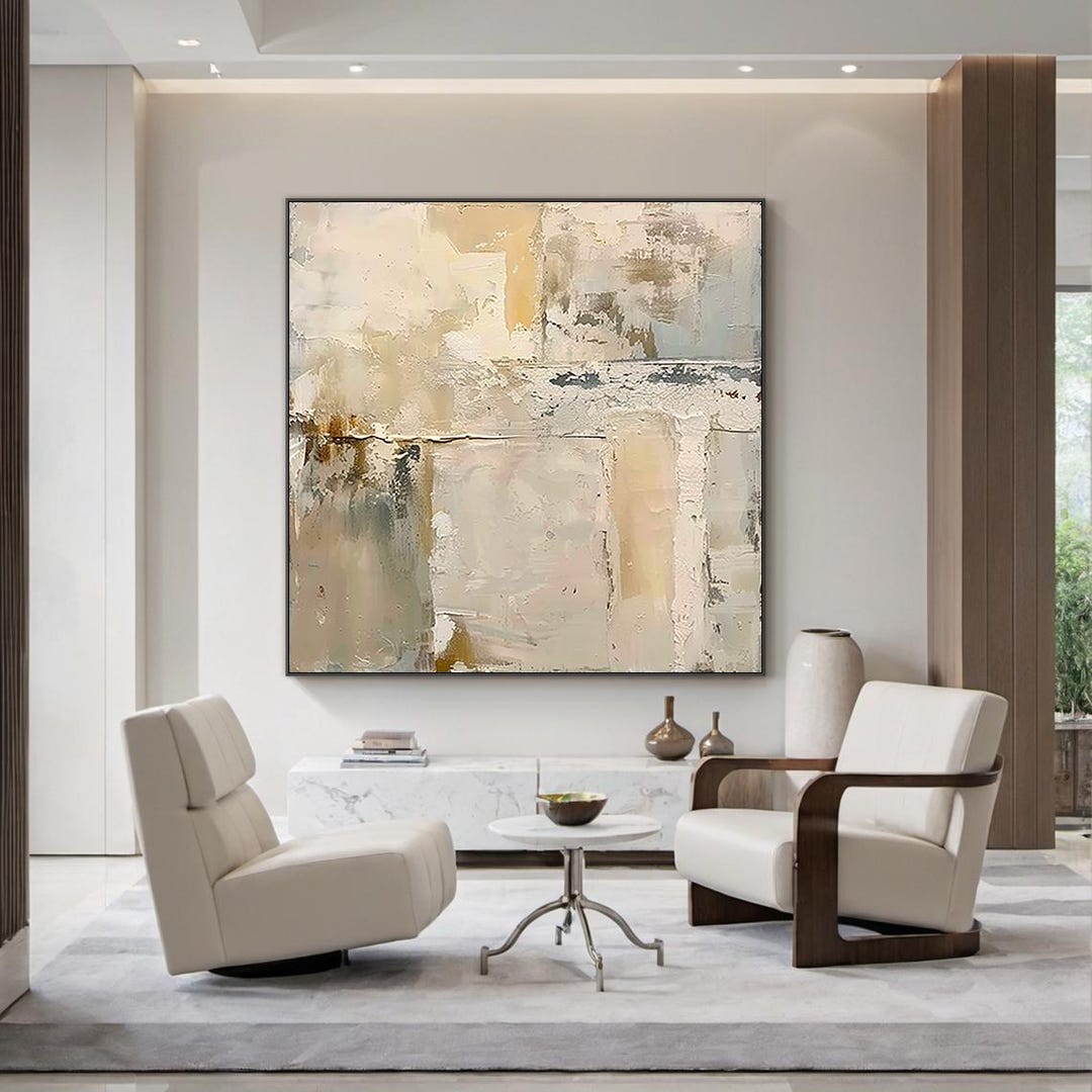 Large Neutral Abstract Textured Painting - Beige and Cream Wall Art ...
