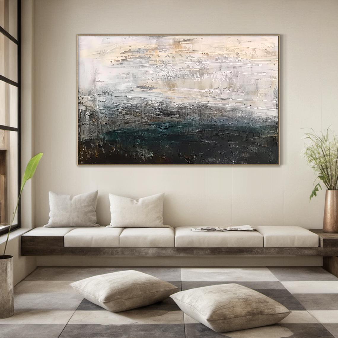 Large Black Abstract Minimalist Oil Painting | Black Abstract Art ...