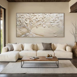 Beige Tree of Life Abstract Minimalist Oil Painting | Beige Abstract ...