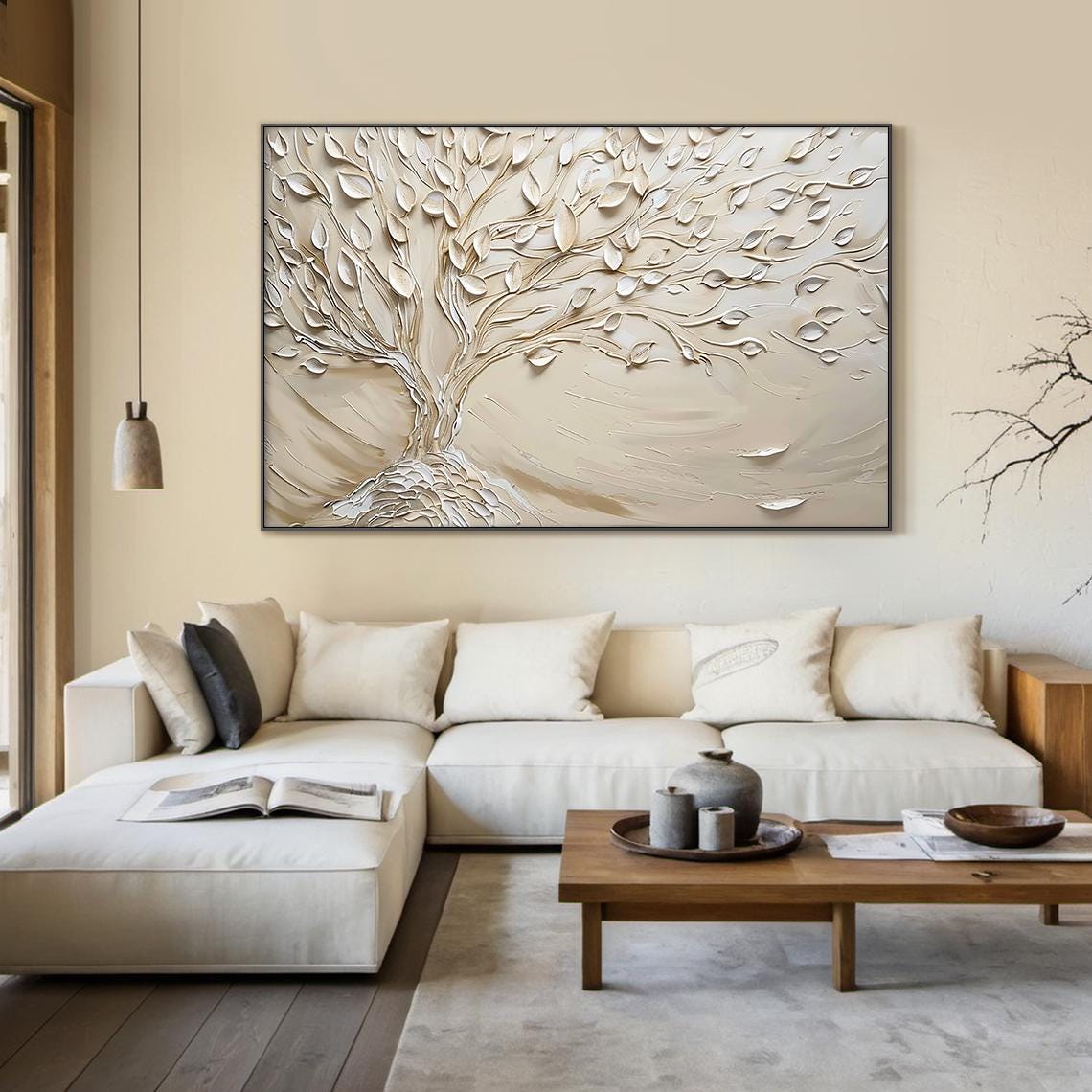 Beige Tree of Life Abstract Minimalist Oil Painting | Beige Abstract ...