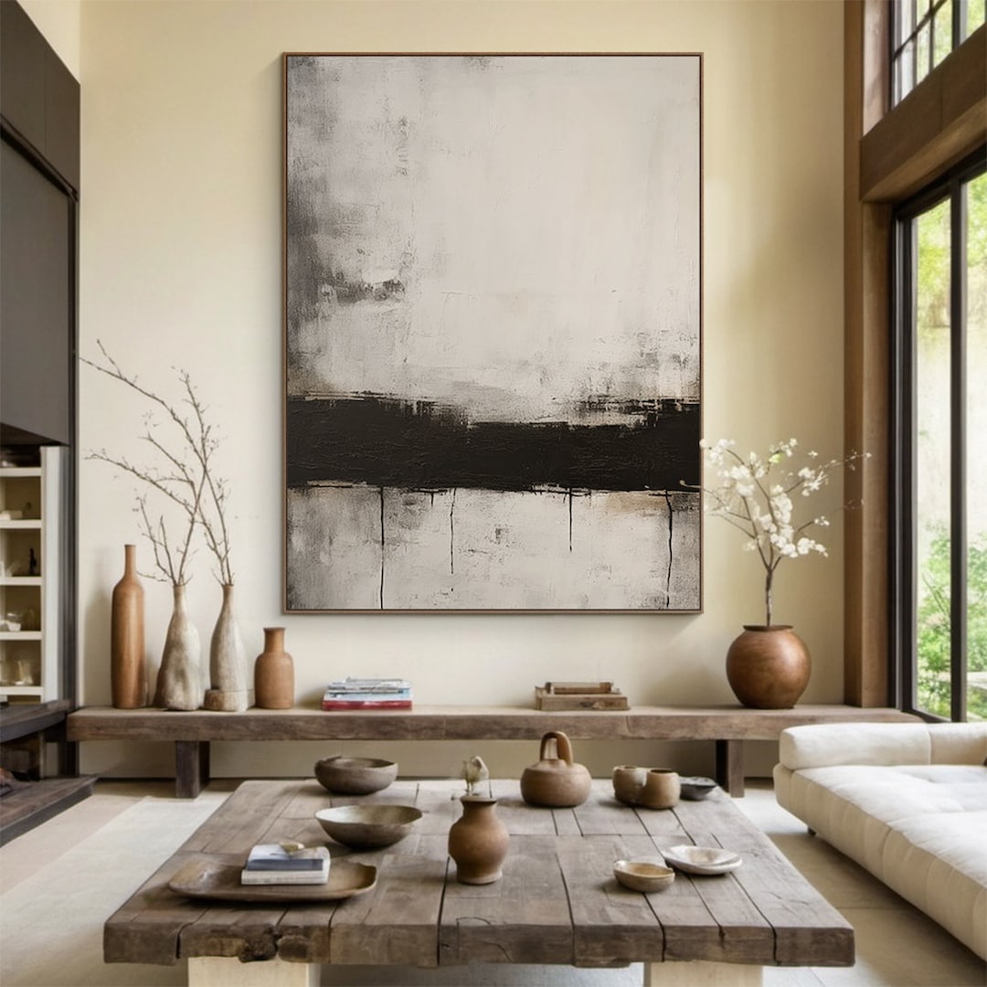 Extra Large Canvas Wall Art, Beige and Black Abstract Oil Painting ...