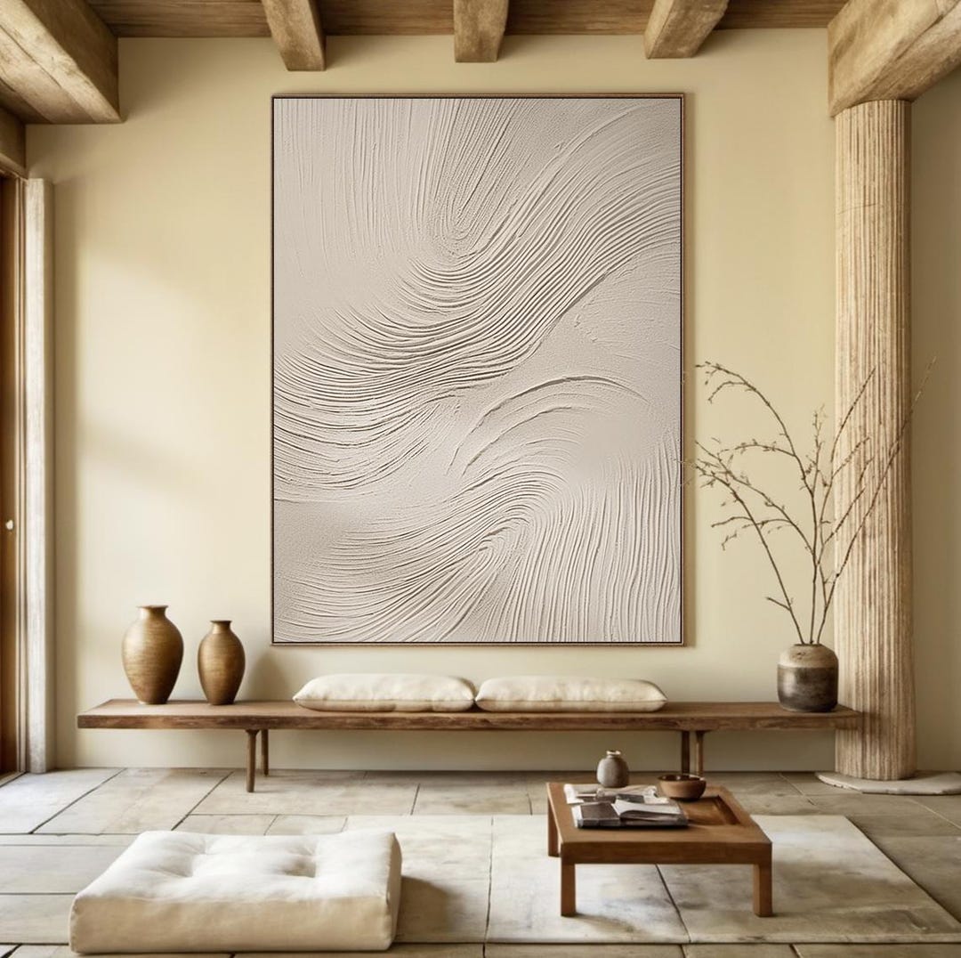 Beige Textured Wall Art, Beige Minimalist Painting, Wabi-sabi Wall Art