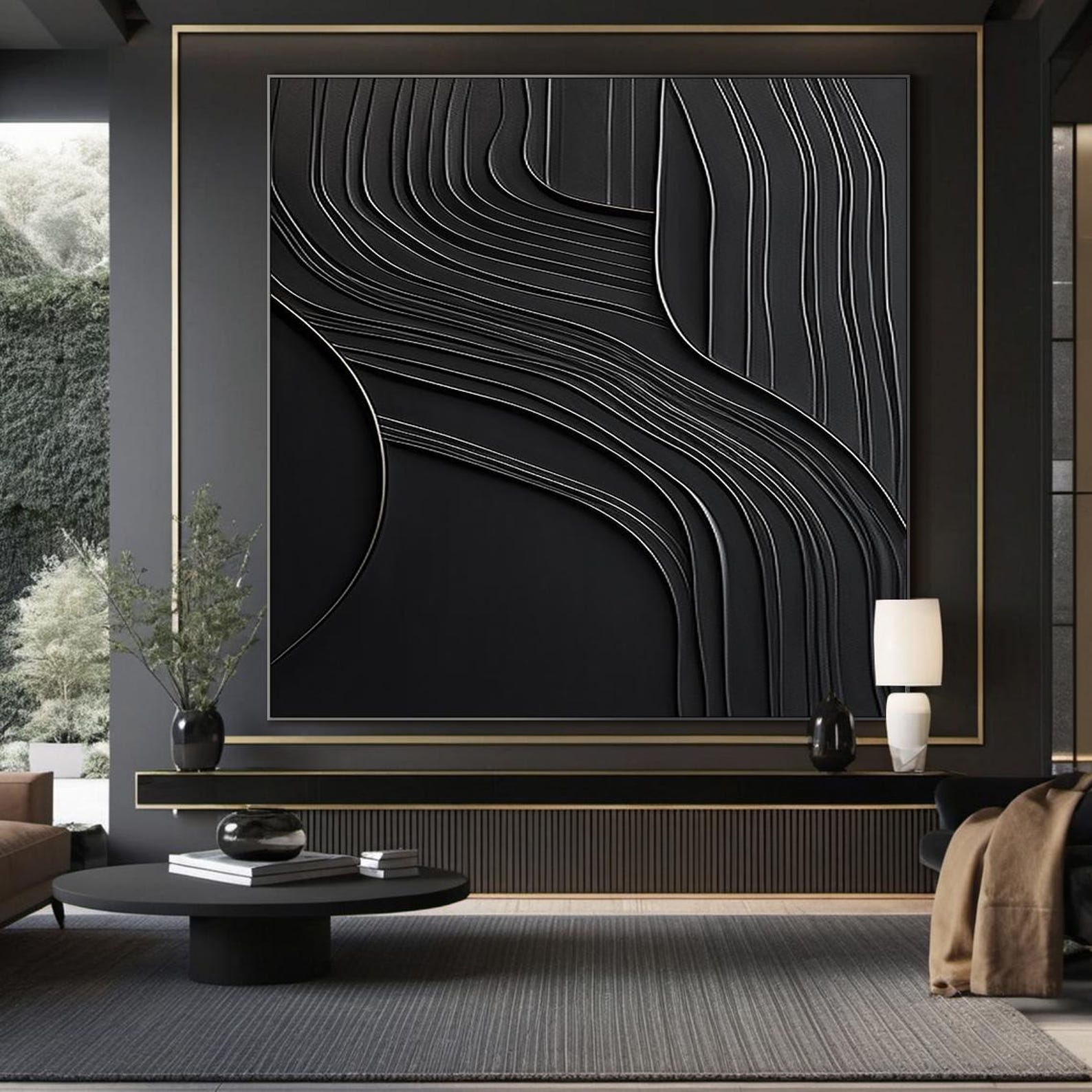 Black Wall Decoration, Large Black Wall Art, Black Minimalist Art