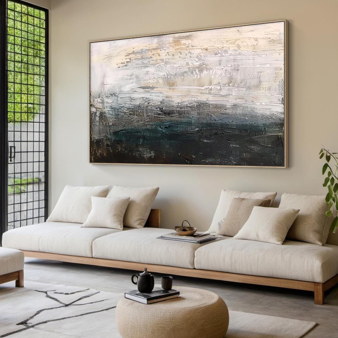 Large Black Abstract Minimalist Oil Painting | Black Abstract Art ...