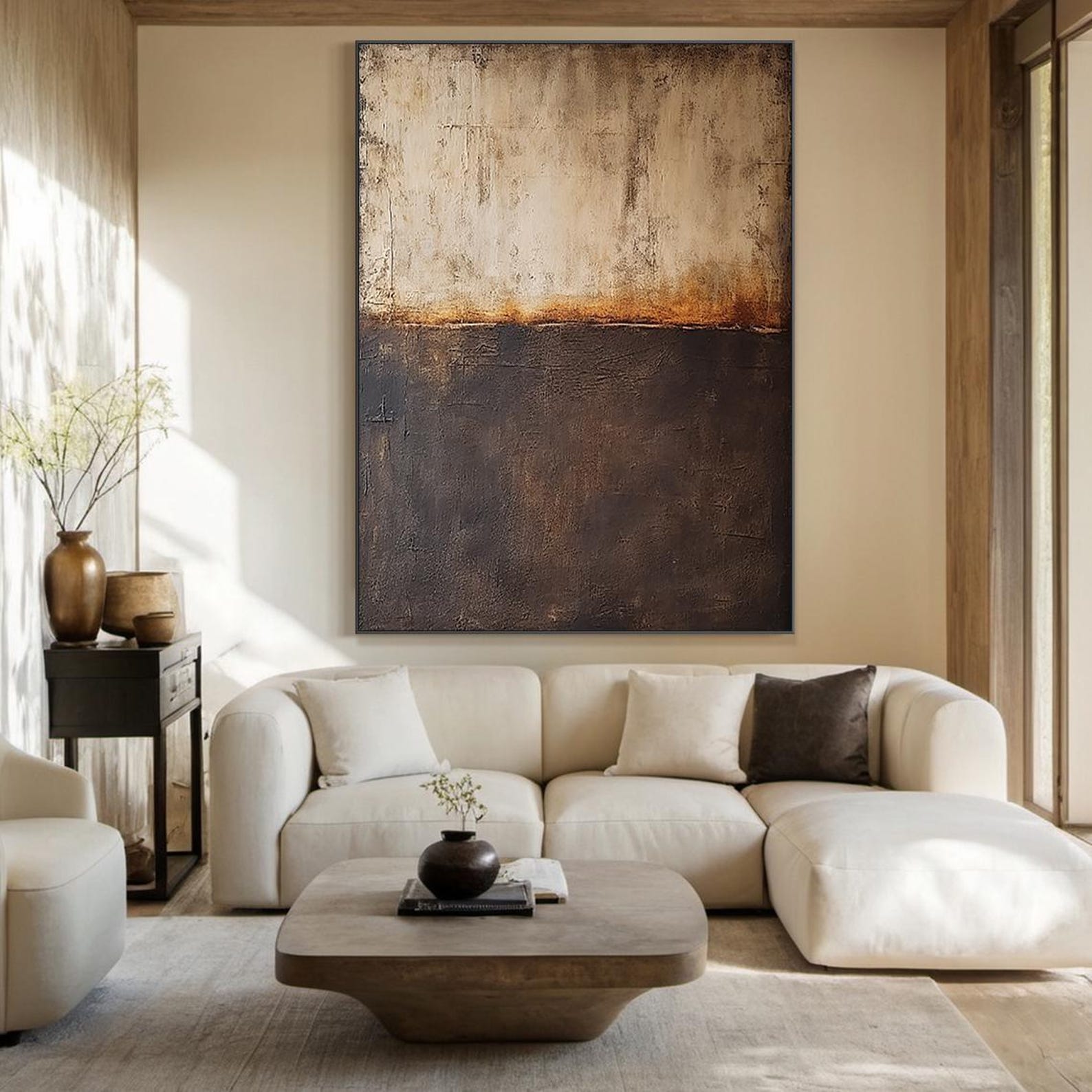 Brown Wabi-sabi Wall Painting Art, Dark Brown Modern Art, Large Brown Canvas Abstract Painting ...