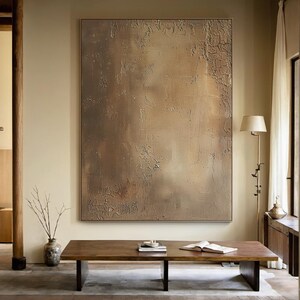 Large Beige Textured Wall Art, Cracked Abstract Painting on Canvas, Wabi Sabi Neutral Art for Living Room Bedroom Decor