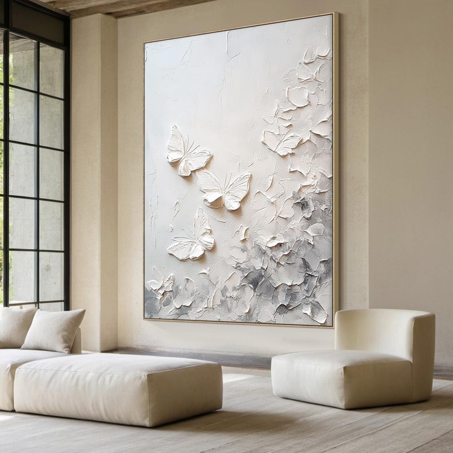 Large White Wall Decor Art, White Minimalist Art, Original White 3D