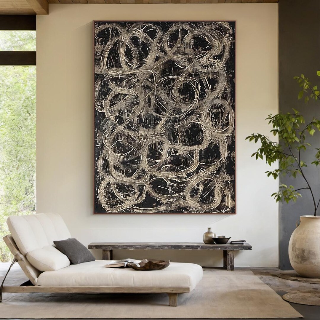 Large Black and White Abstract Painting on Canvas – Textured Modern ...