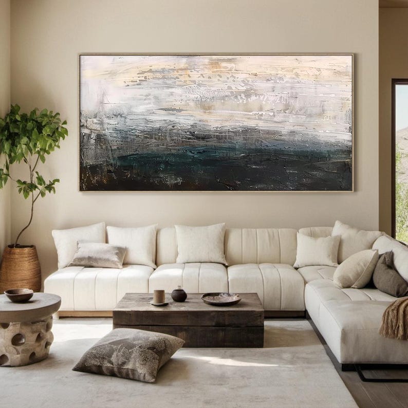 Large Black Abstract Minimalist Oil Painting | Black Abstract Art ...