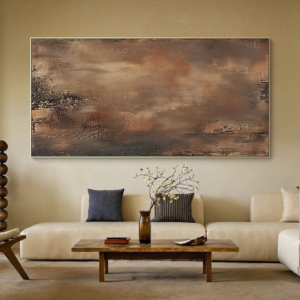 Neutral Brown Textured Wall Art, Large Brown Abstract Wabi-sabi Canvas ...