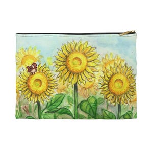 Sunflower Painting Accessory Pouch, Floral Makeup Bag, Small Zipper Pouch, Gift for Her, Coin Purse, Sunflower Lover Gift