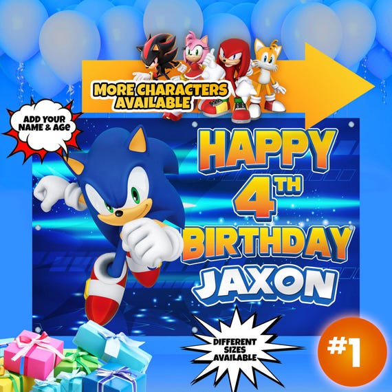 Vinyl Sonic Characters Birthday Banner | Free 2-Day Shipping | Printed to Order | 13oz Vinyl Banner for Birthday Party