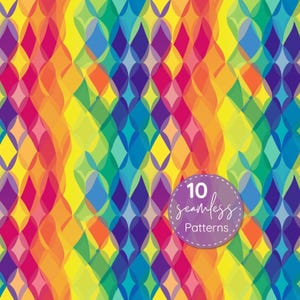 Geometric Seamless Pattern Kit: Rainbow Reverie, Abstract Art Digital Papers (12x12 Repeating Patterns)