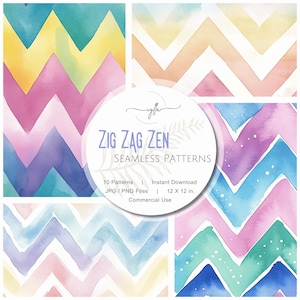Pastel Seamless Pattern Collection: Zig Zag Zen, Digital Paper (Instant Download, 12x12 Repeating Patterns)