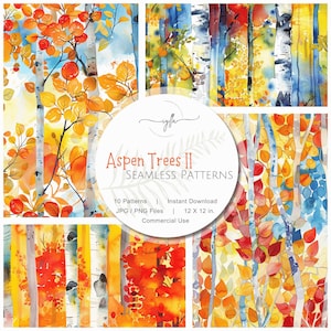 Fall Aspen Leaves Seamless Pattern Set: Rustic Cottagecore Digital Papers (12x12 Repeating Patterns)