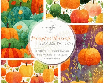 Fall Theme Seamless Pattern Set: Pumpkin Harvest, Thanksgiving Digital Paper (Digital Download)
