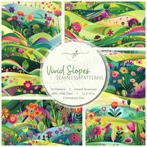 Landscape Seamless Pattern Kit: Vivid Slopes, Printable Digital Papers (Instant Download, 12x12 Repeating Patterns)