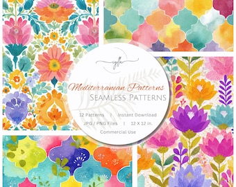 Coastal Seamless Pattern Pack: Mediterranean Patterns, Digital Paper (12x12 Repeating Patterns)
